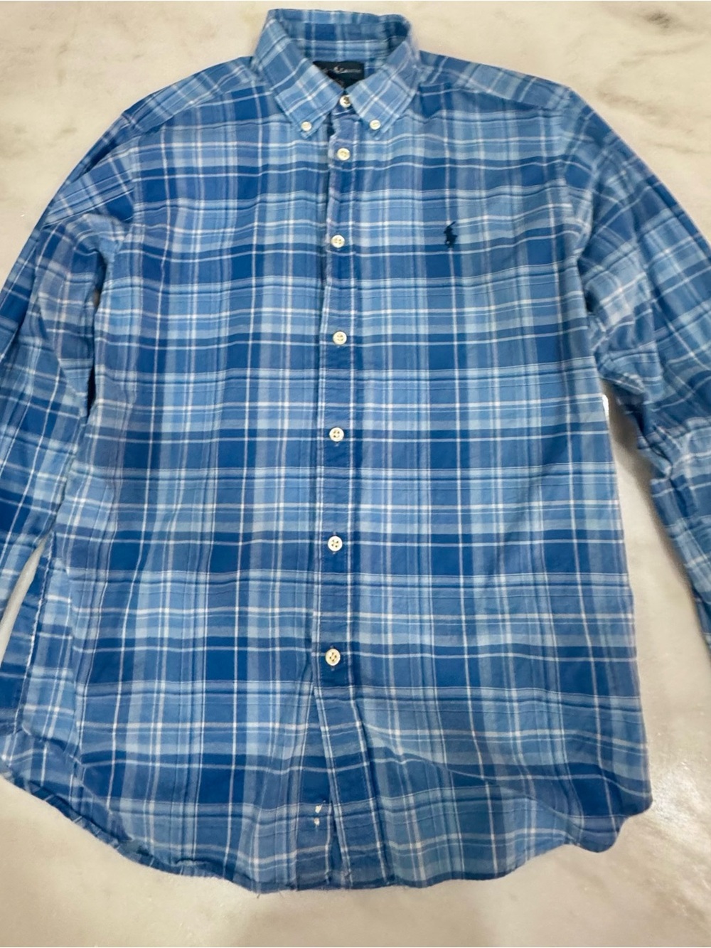Ralph Lauren Boys L 14-16 Blue White Plaid Long Sleeve Button Down Shirt - Picture 2 of 4